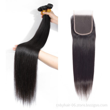 Mink Brazilian Cuticle Aligned Bone Straight Human Hair Bundles With Transparent Lace Closure,Virgin Hair Bundles Vendors
